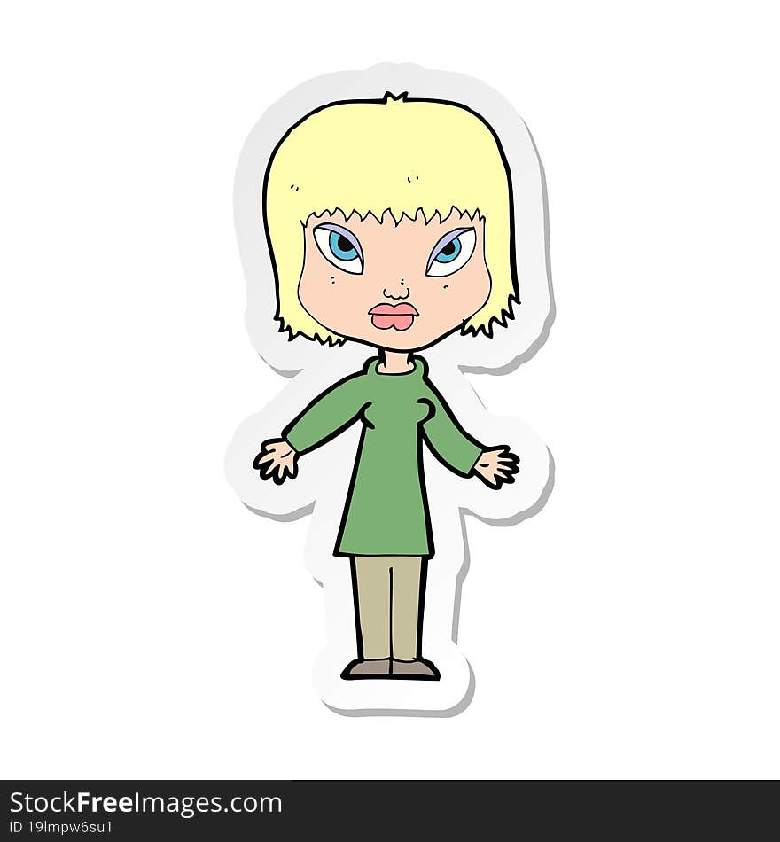 sticker of a cartoon woman with open arms