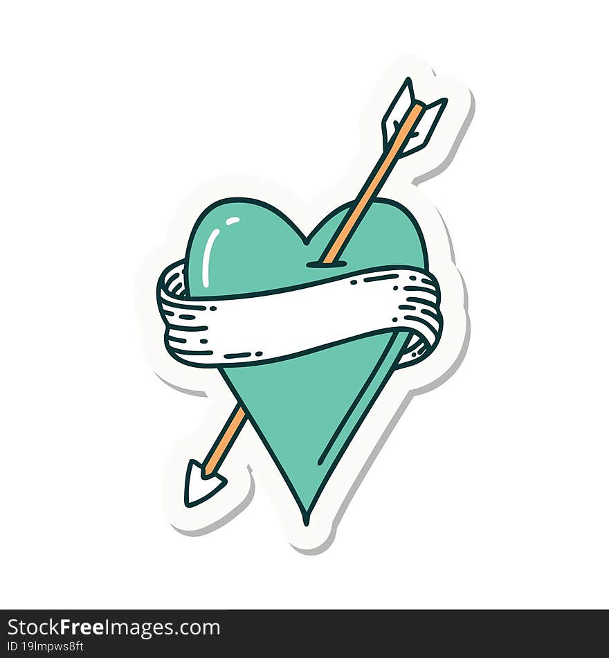 Tattoo Style Sticker Of An Arrow Heart And Banner