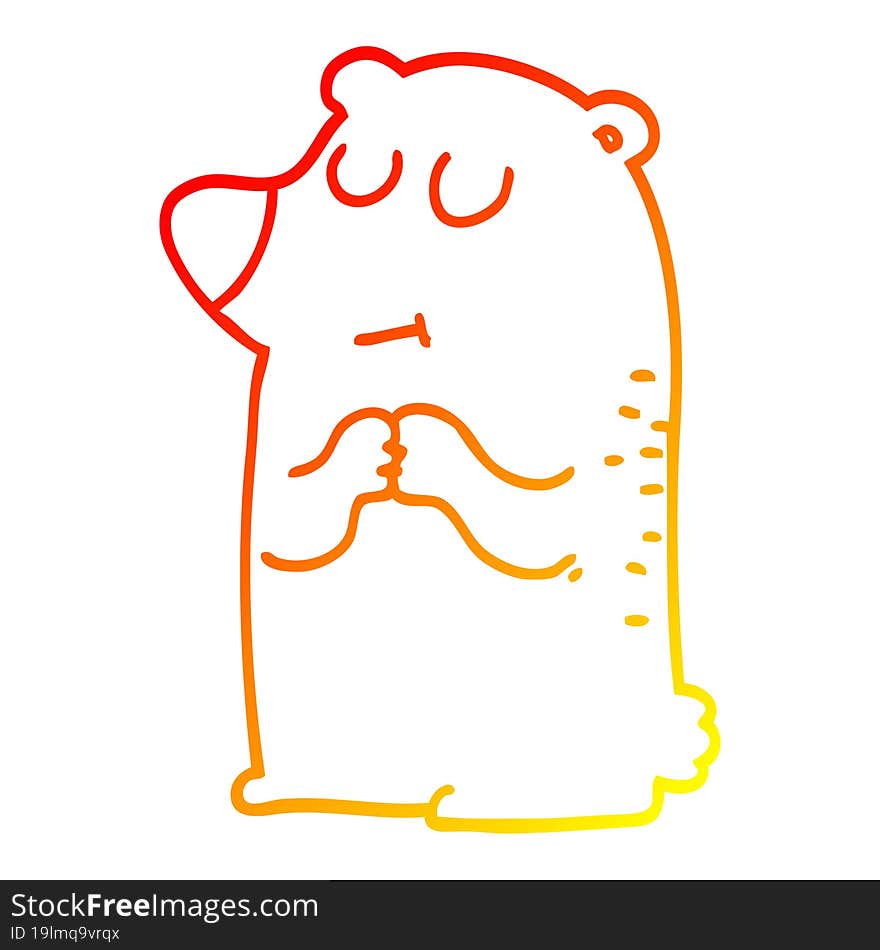 Warm Gradient Line Drawing Cartoon Shy Bear