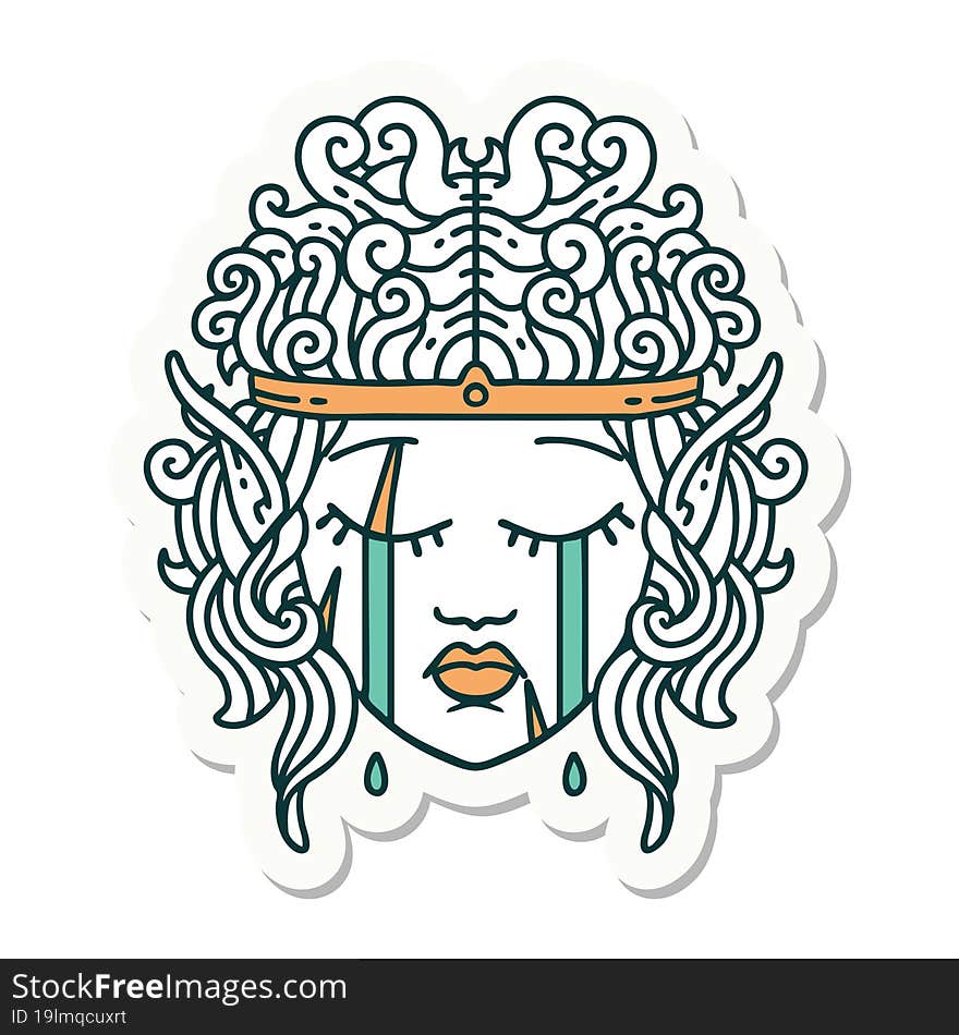 Crying Elf Barbarian Character Face Sticker