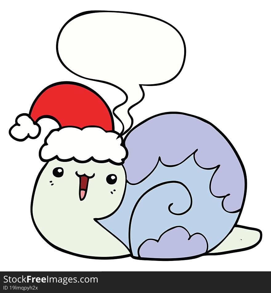 cute cartoon christmas snail with speech bubble