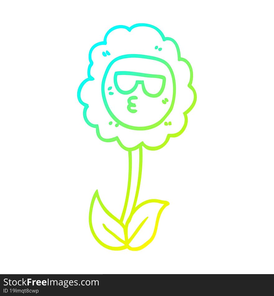 cold gradient line drawing of a cartoon flower