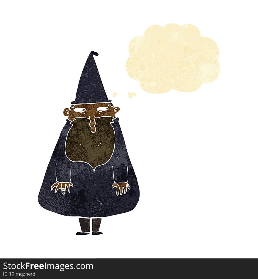 cartoon wizard with thought bubble