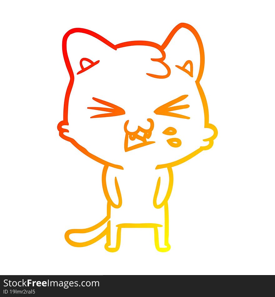 Warm Gradient Line Drawing Cartoon Cat Hissing