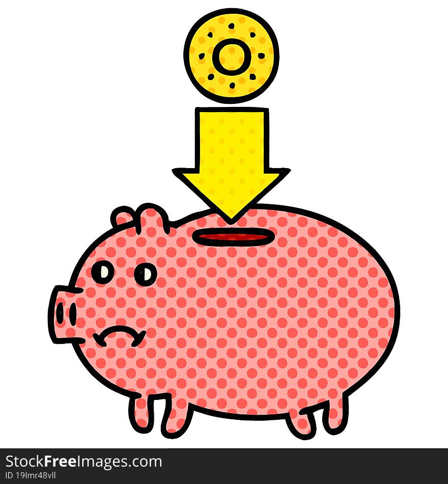 Comic Book Style Cartoon Piggy Bank