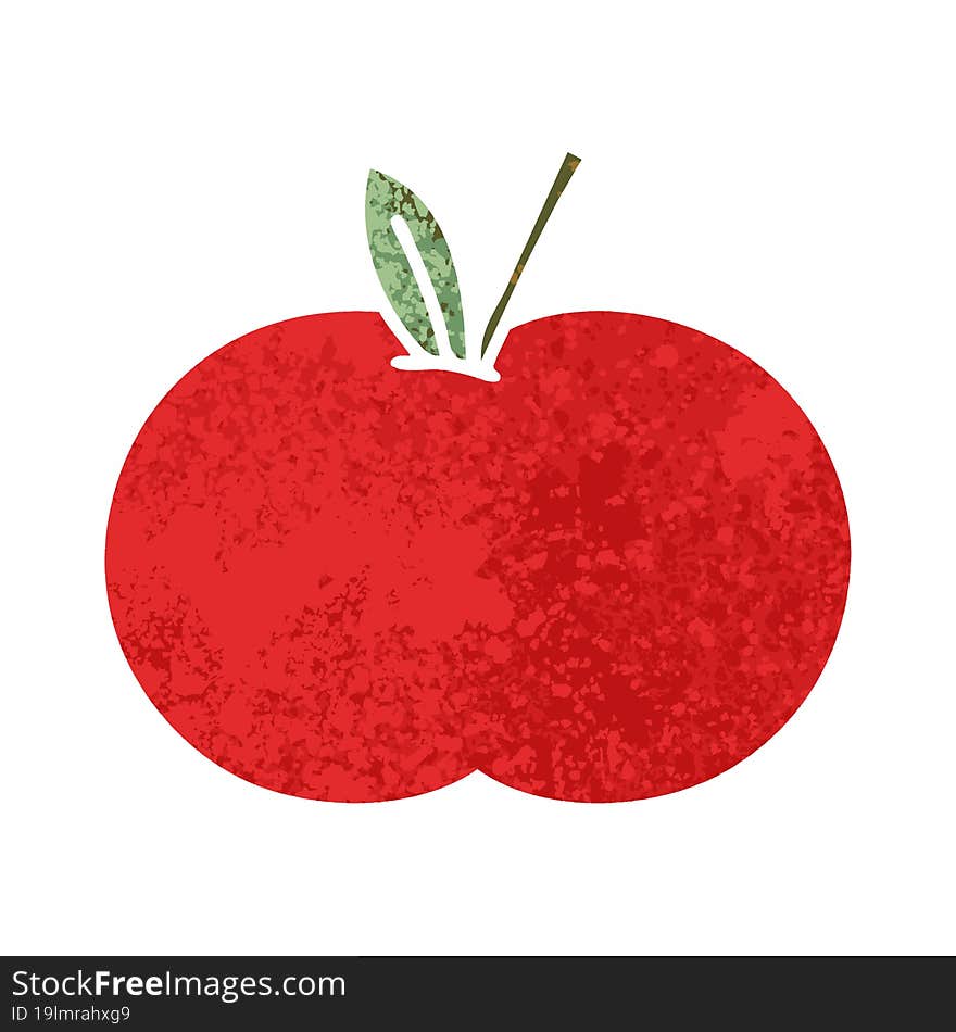 retro illustration style cartoon red apple