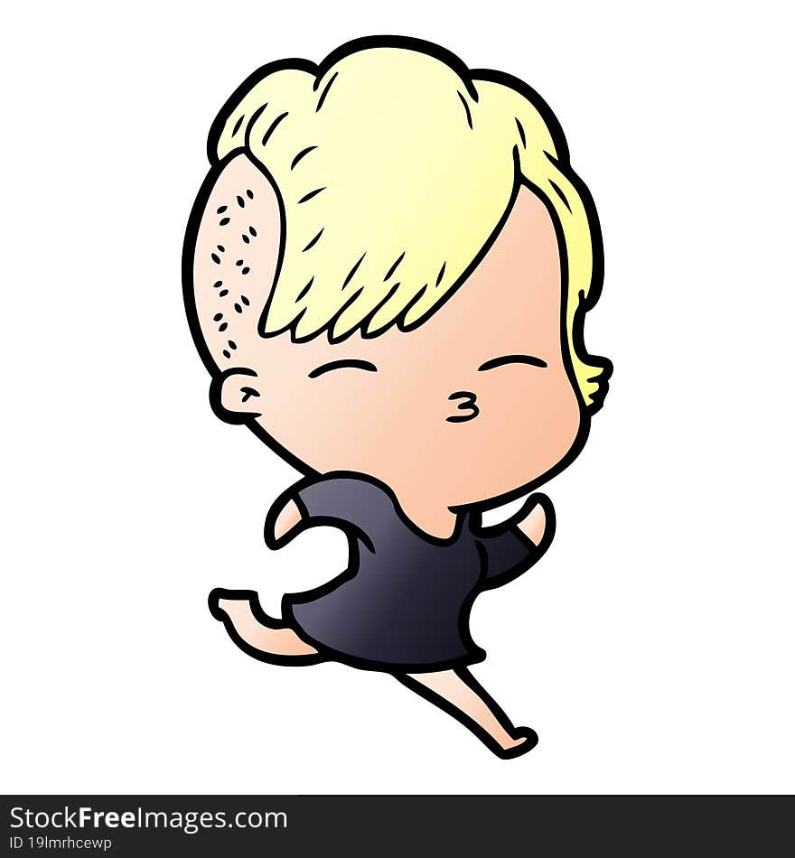 cartoon squinting girl running. cartoon squinting girl running