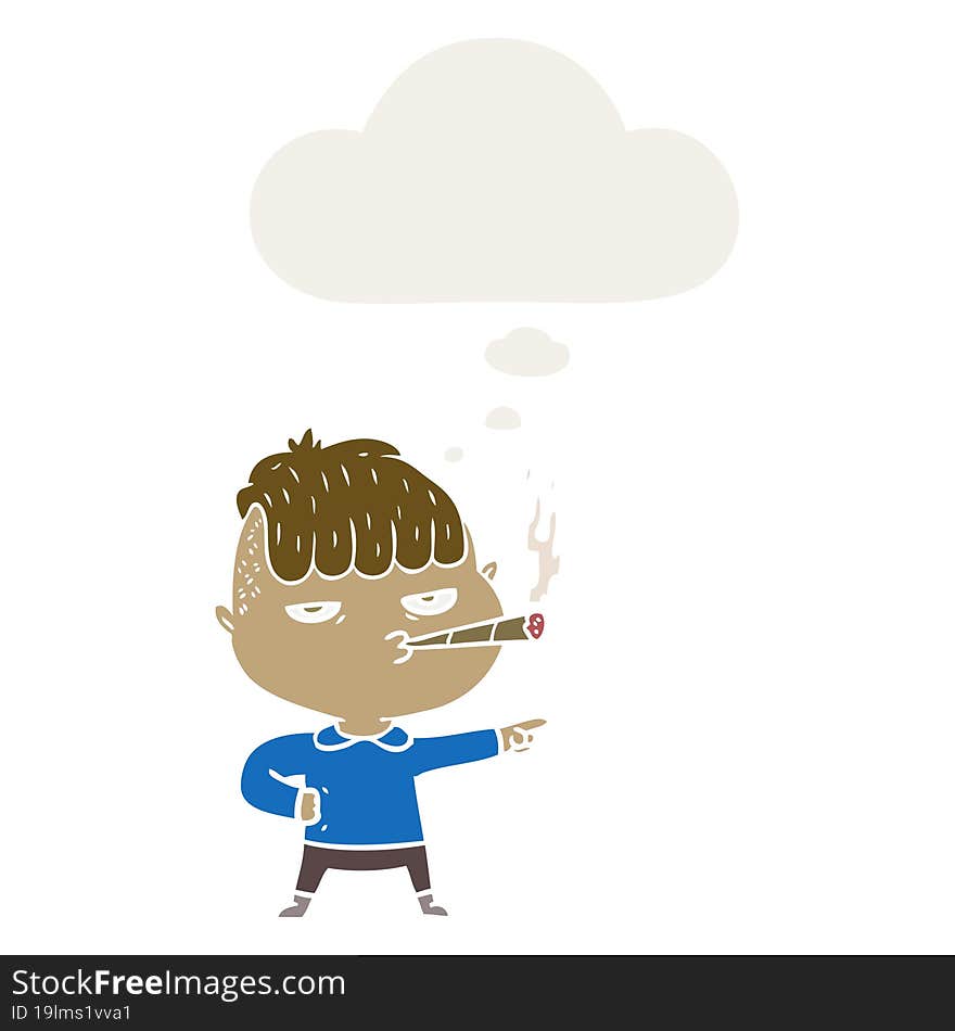 cartoon man smoking with thought bubble in retro style