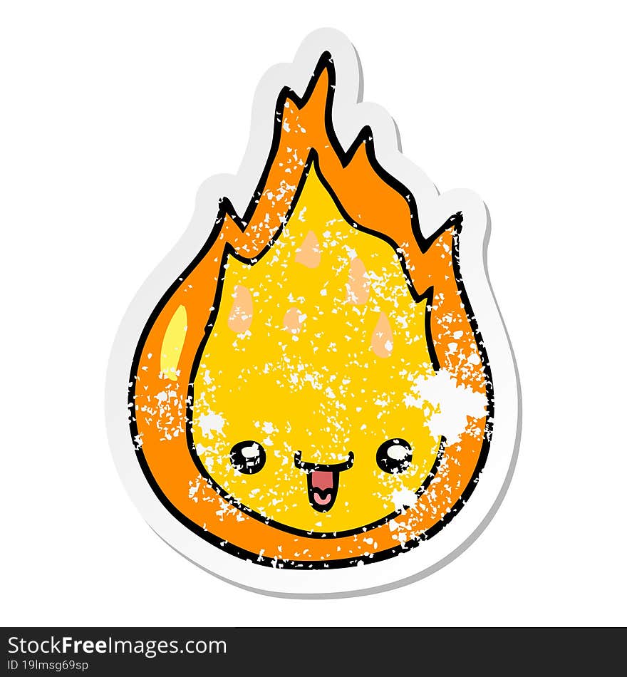 distressed sticker of a cartoon flame