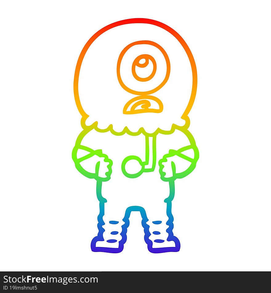 rainbow gradient line drawing of a cartoon cyclops alien spaceman