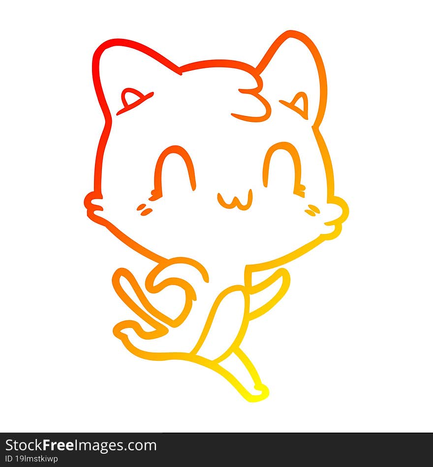 warm gradient line drawing of a cartoon happy cat