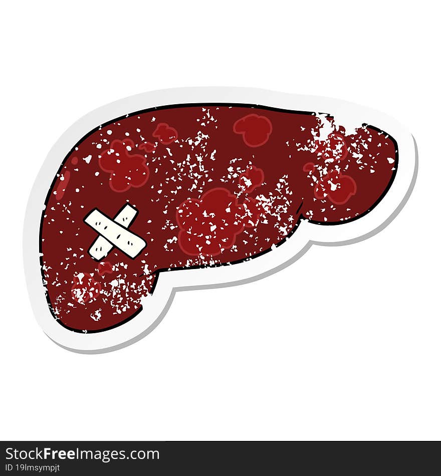 distressed sticker of a cartoon unhealthy liver