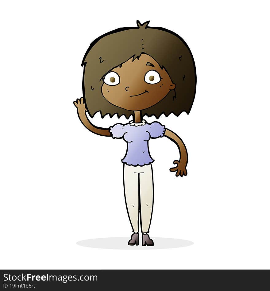 cartoon woman waving