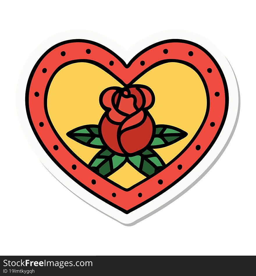 sticker of tattoo in traditional style of a heart and flowers. sticker of tattoo in traditional style of a heart and flowers