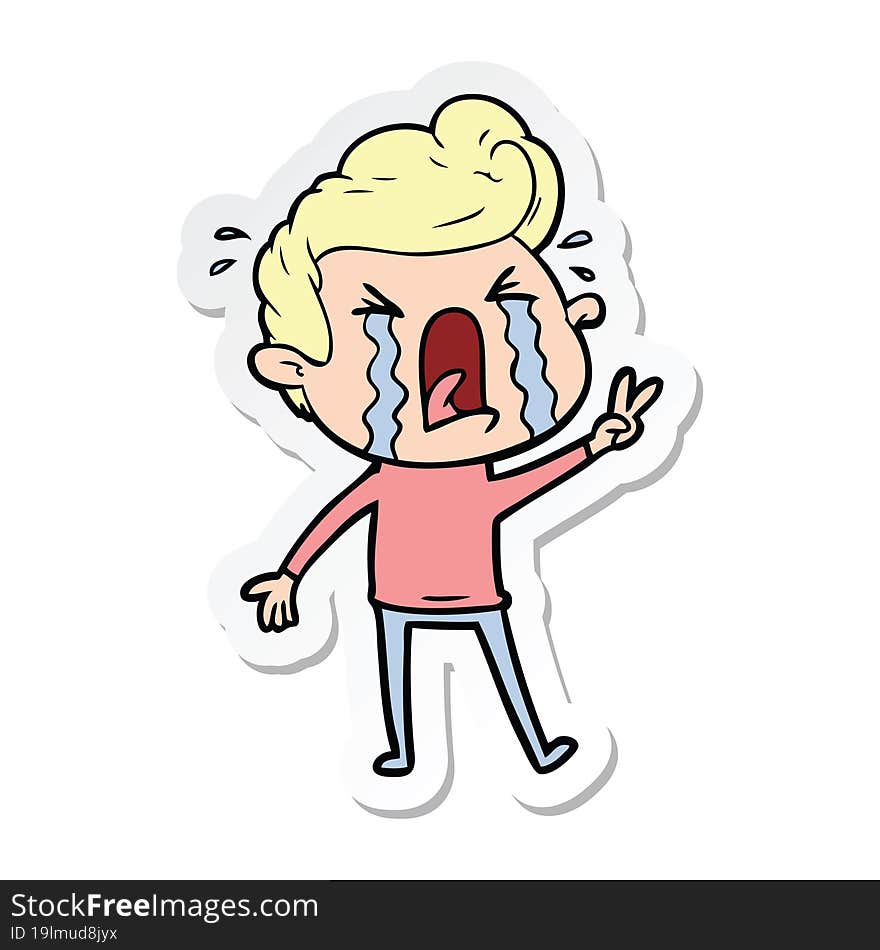 Sticker Of A Cartoon Crying Man