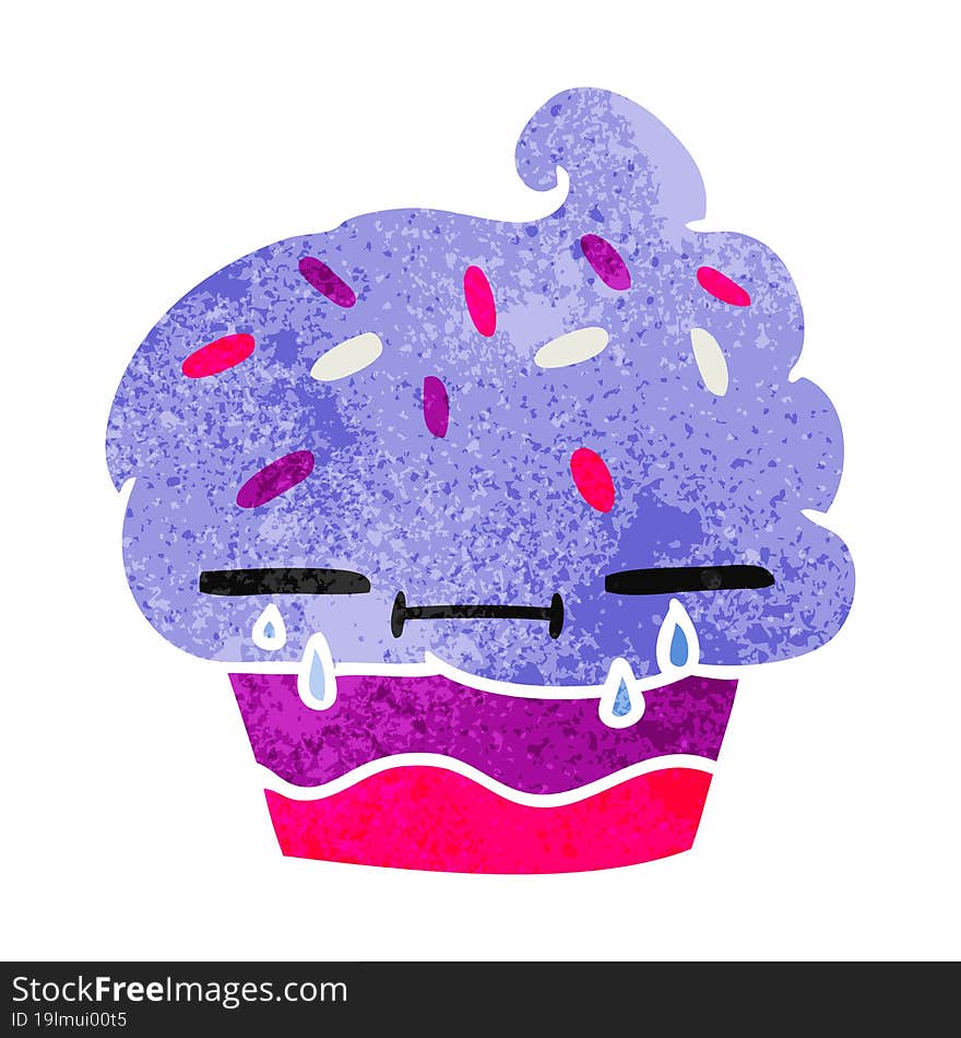 Retro Cartoon Of A Crying Cupcake