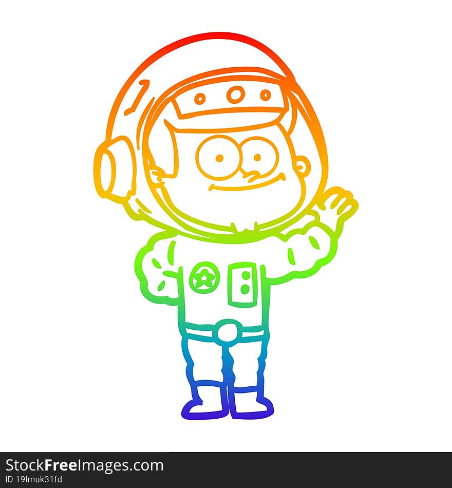 rainbow gradient line drawing of a happy astronaut cartoon