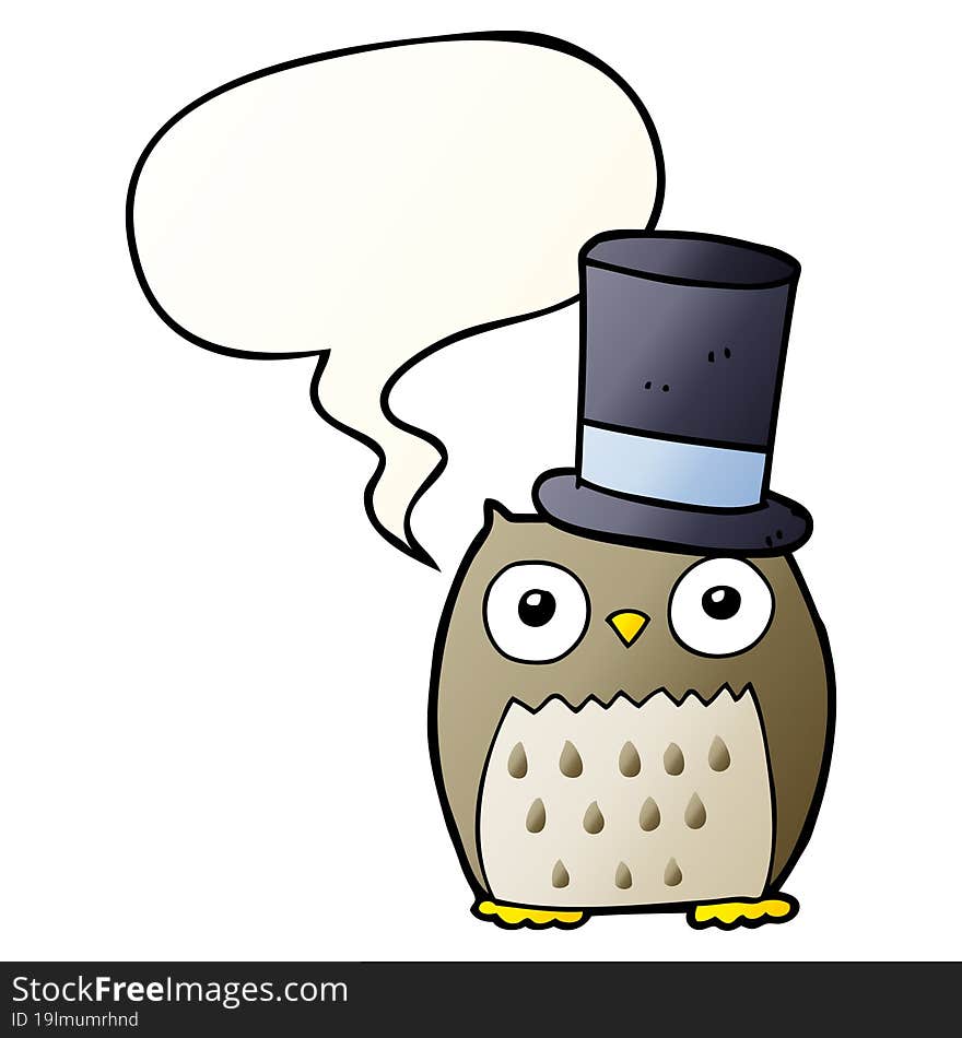 Cartoon Owl Wearing Top Hat And Speech Bubble In Smooth Gradient Style