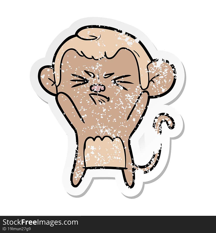 distressed sticker of a cartoon angry monkey