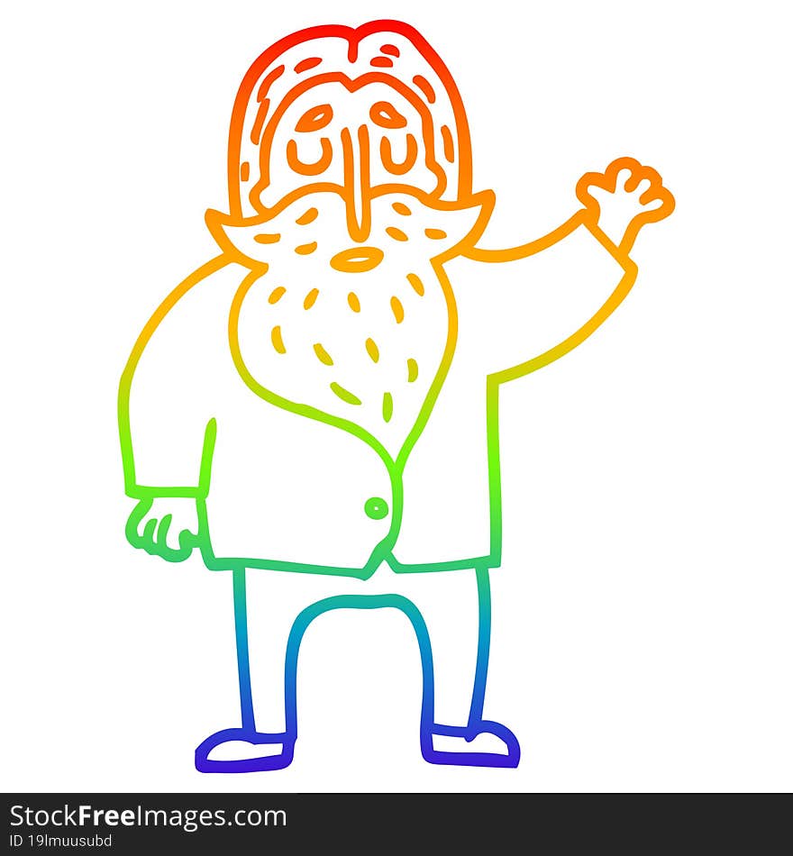 rainbow gradient line drawing of a cartoon bearded man