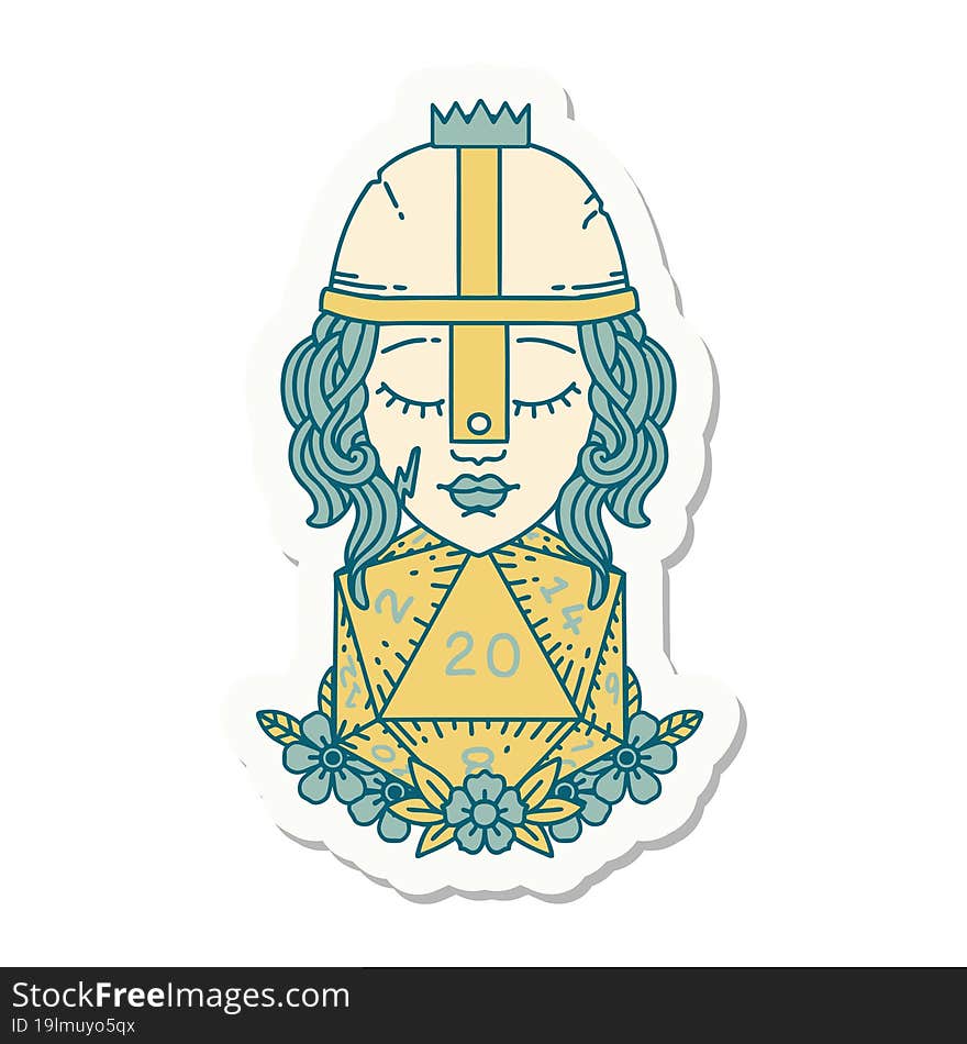 human fighter with natural 20 D20 dice roll sticker