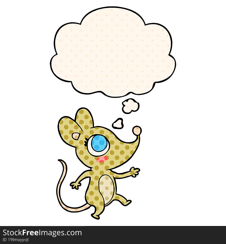 cartoon mouse with thought bubble in comic book style