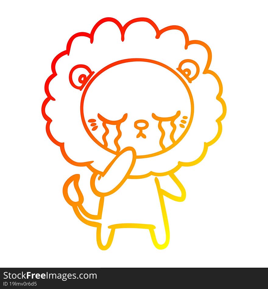 warm gradient line drawing crying cartoon lion