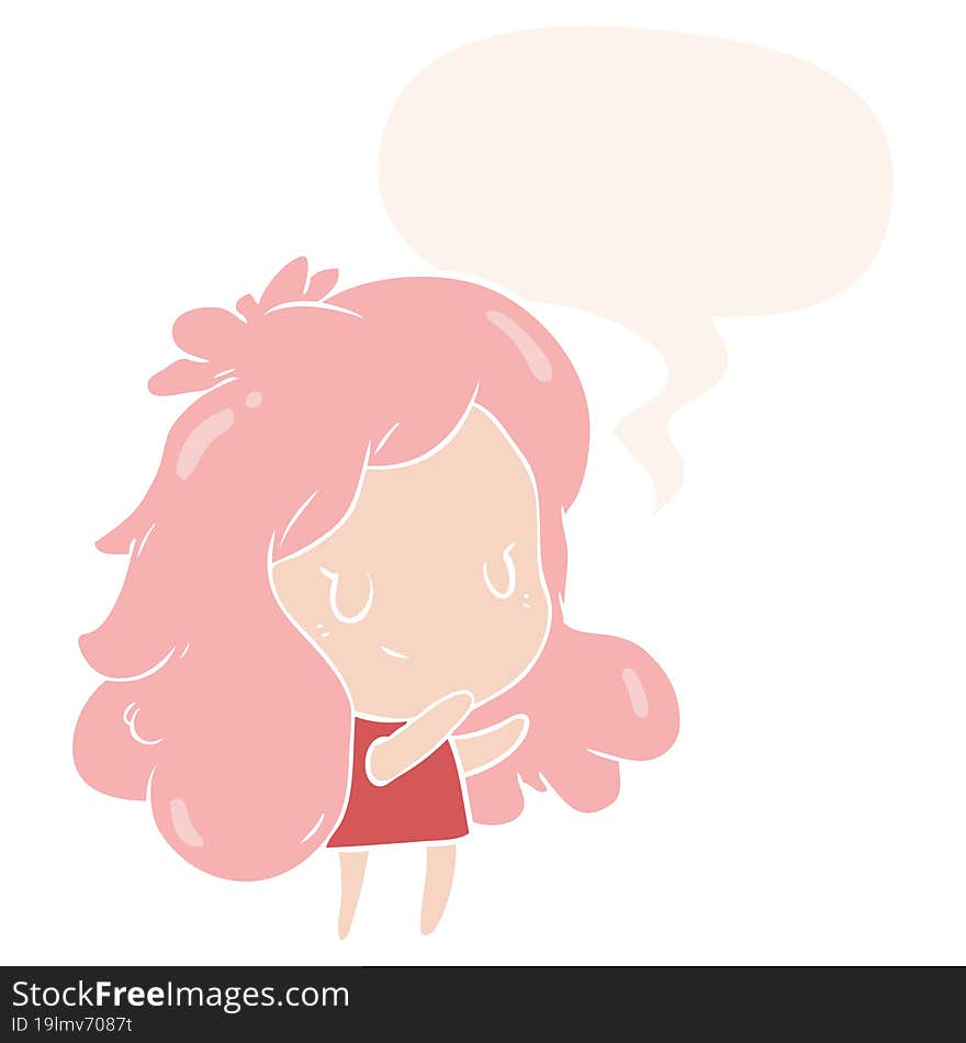 cute cartoon girl with speech bubble in retro style