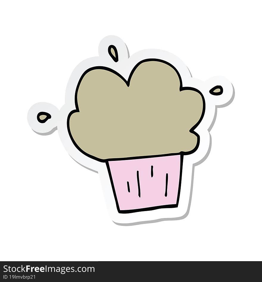 Sticker Of A Cartoon Cupcake