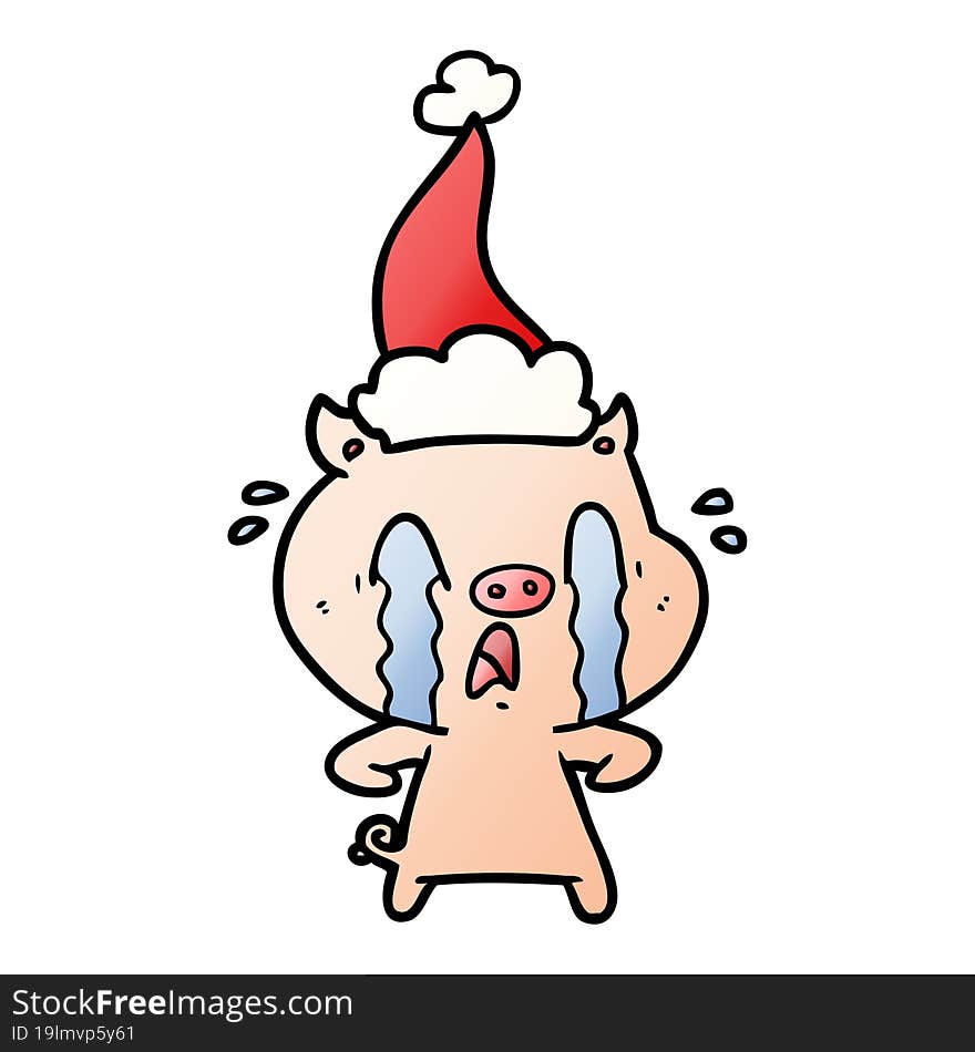 crying pig gradient cartoon of a wearing santa hat