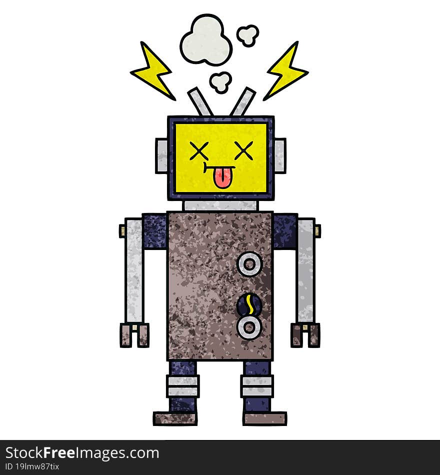 Retro Grunge Texture Cartoon Malfunctioning Robot