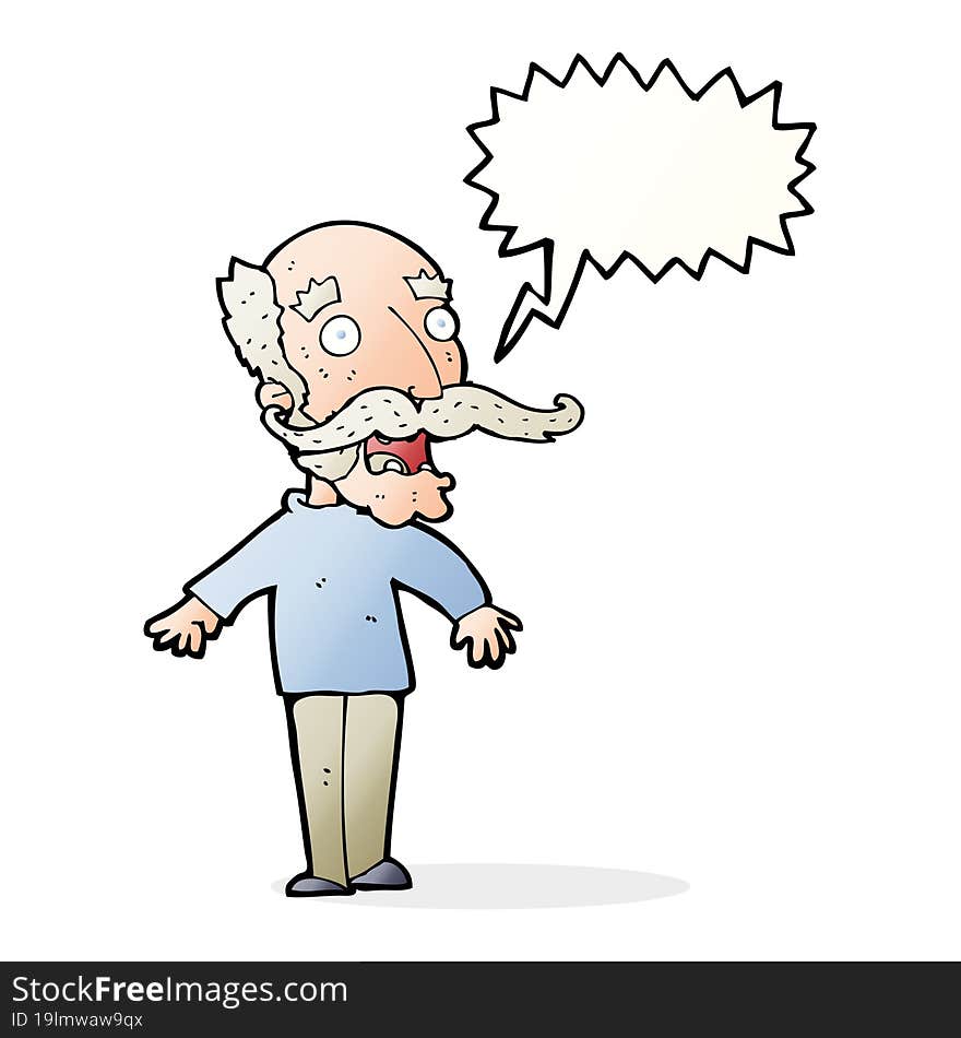 cartoon old man gasping in surprise with speech bubble