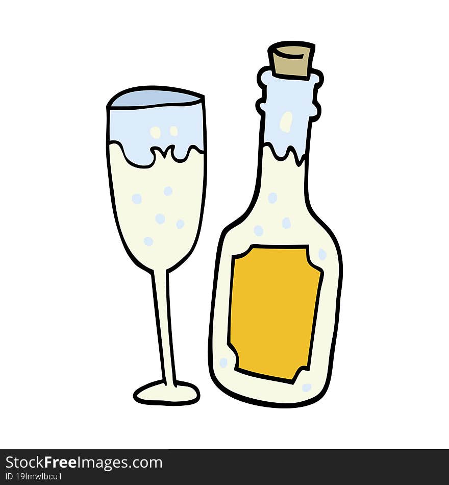 Cartoon Champagne Bottle And Glass