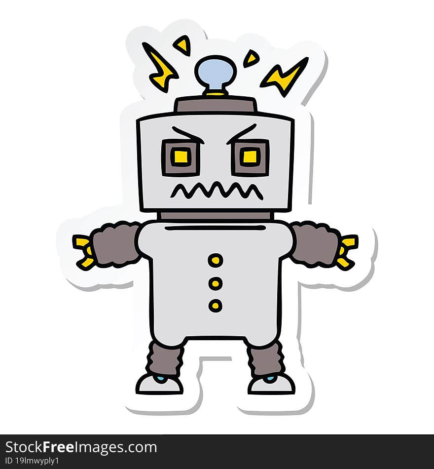 sticker of a quirky hand drawn cartoon robot