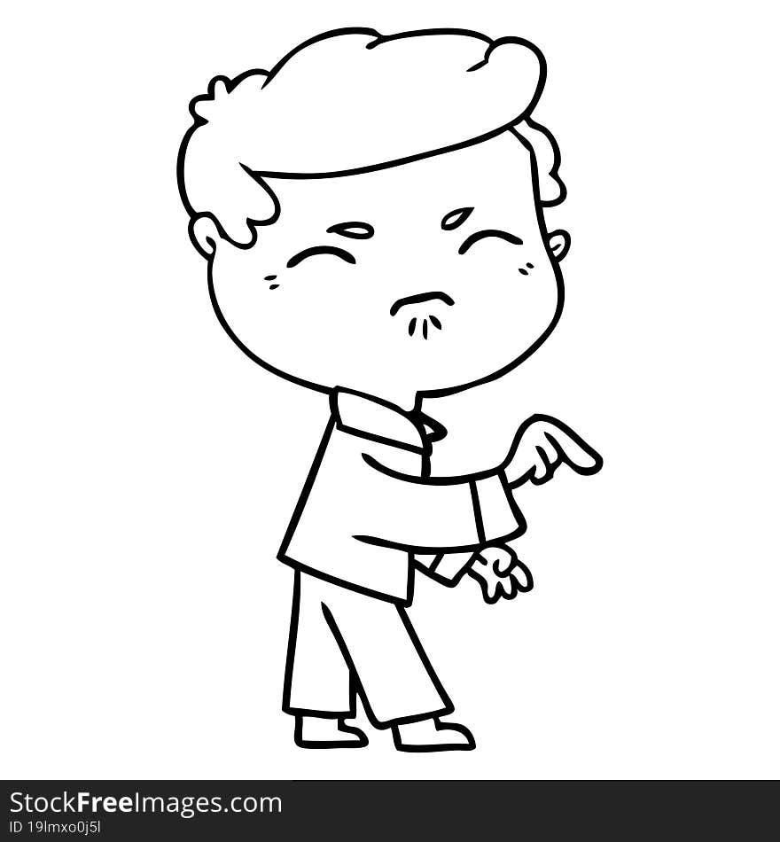 cartoon annoyed man pointing finger. cartoon annoyed man pointing finger