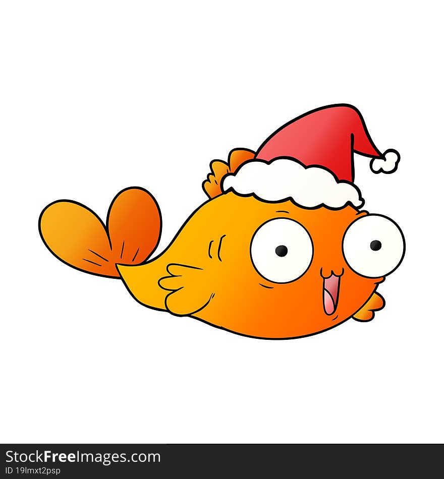 happy goldfish gradient cartoon of a wearing santa hat