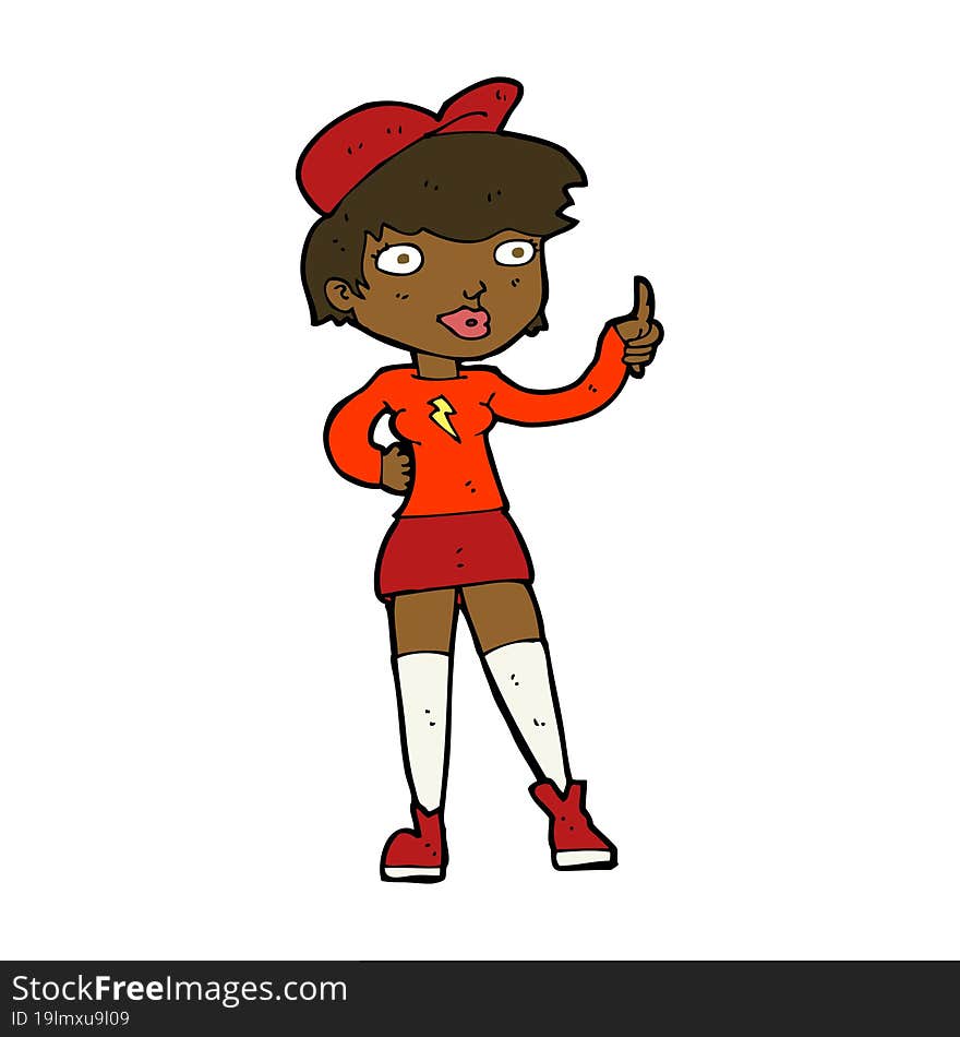 cartoon skater girl giving thumbs up symbol