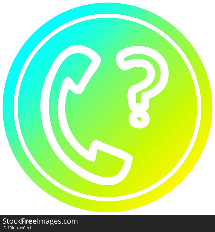 telephone handset with question mark circular in cold gradient spectrum