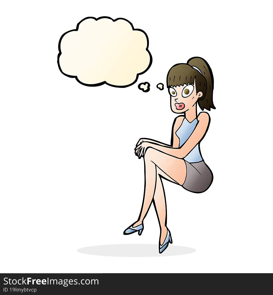 cartoon pretty woman with thought bubble