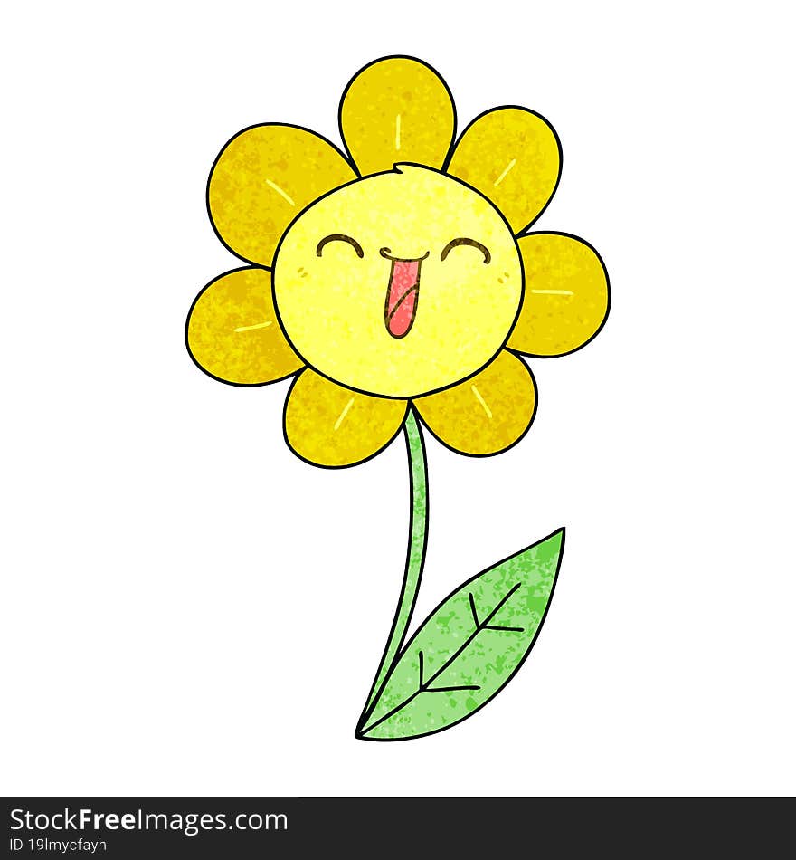 Quirky Hand Drawn Cartoon Happy Flower