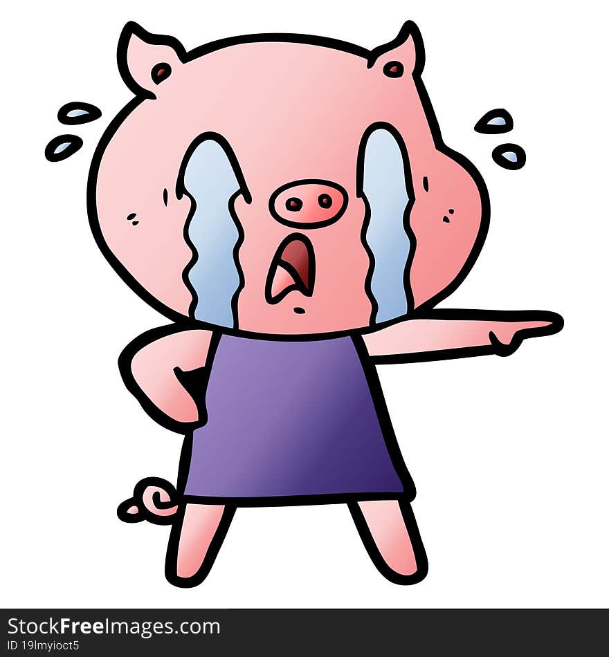 crying pig cartoon wearing human clothes. crying pig cartoon wearing human clothes