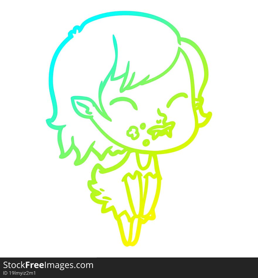 cold gradient line drawing cartoon vampire girl with blood on cheek