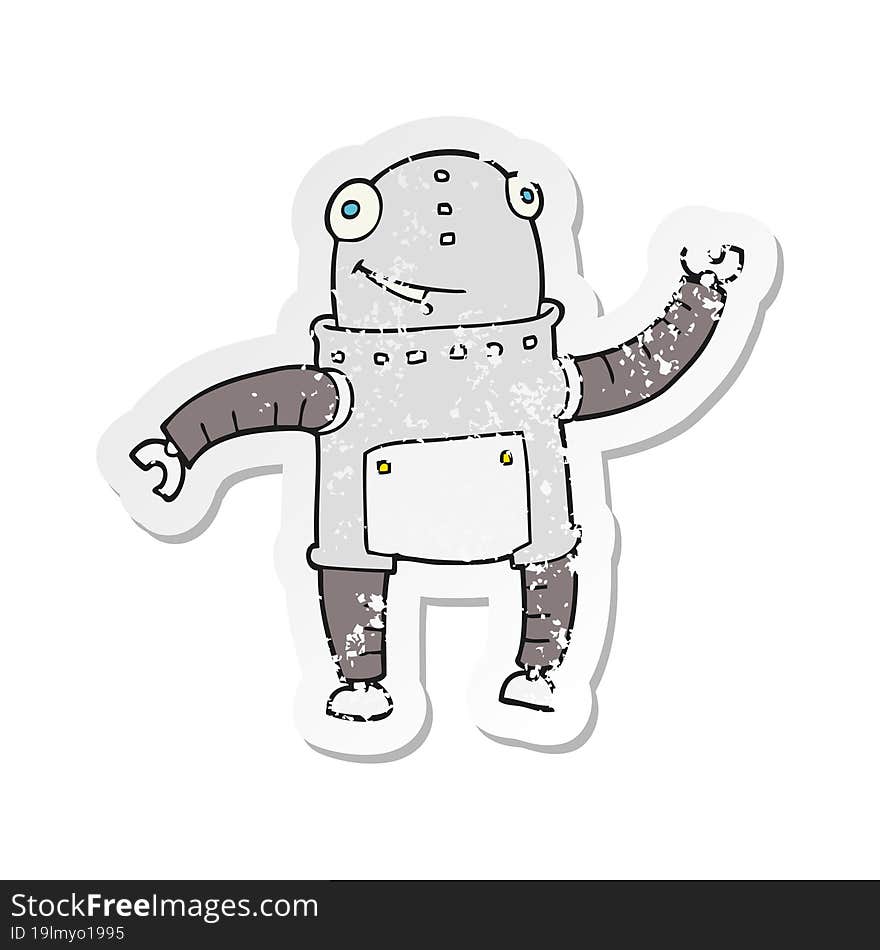 retro distressed sticker of a cartoon robot