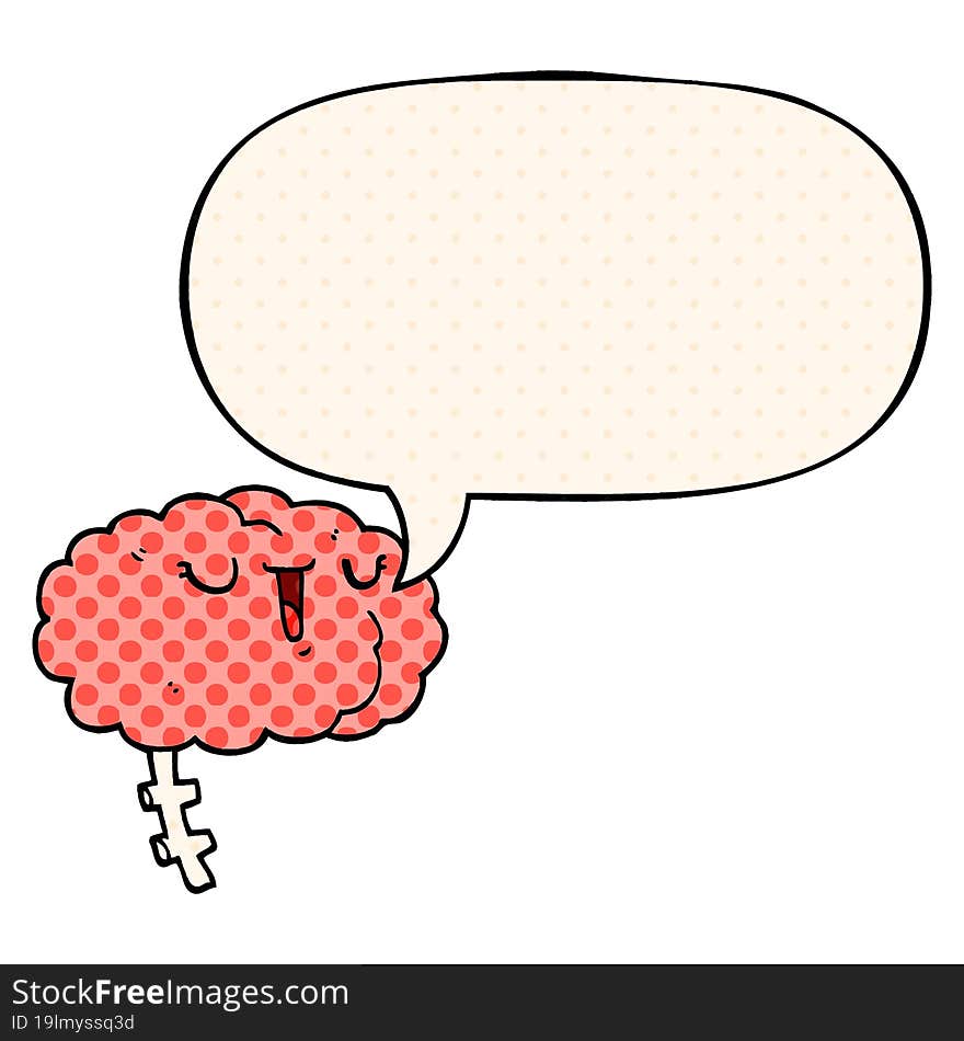 happy cartoon brain and speech bubble in comic book style