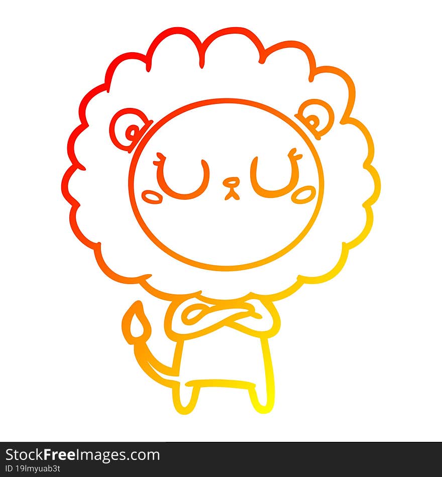 warm gradient line drawing of a cartoon lion