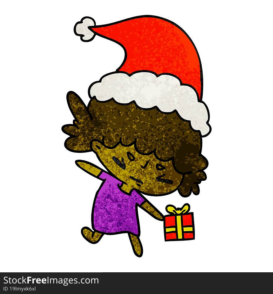 christmas textured cartoon of kawaii girl