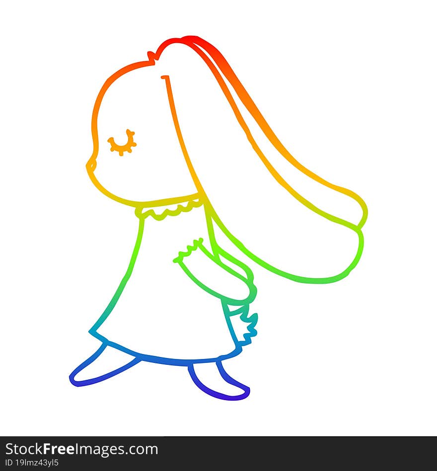 Rainbow Gradient Line Drawing Cute Cartoon Rabbit