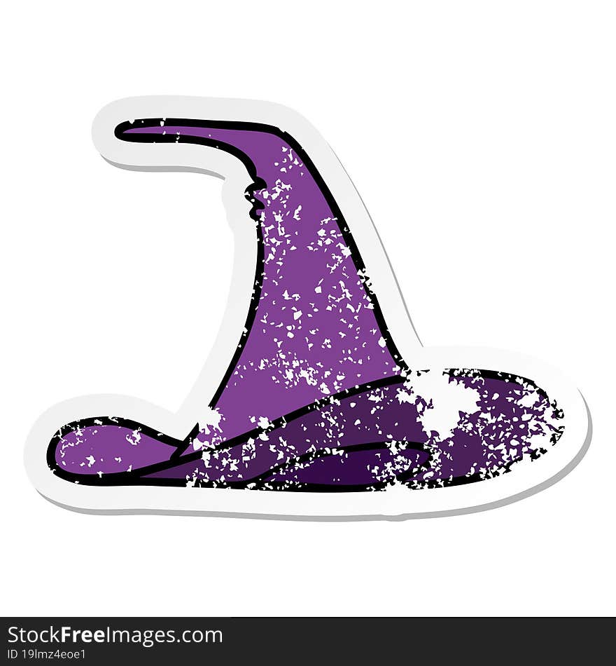 hand drawn distressed sticker cartoon doodle of a witches hat