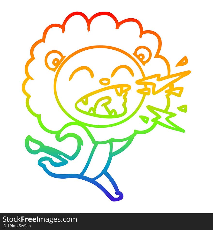 rainbow gradient line drawing cartoon running lion