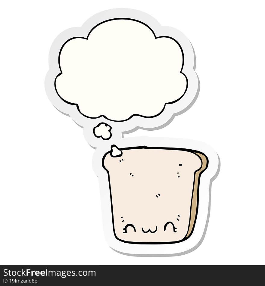 cartoon slice of bread with thought bubble as a printed sticker